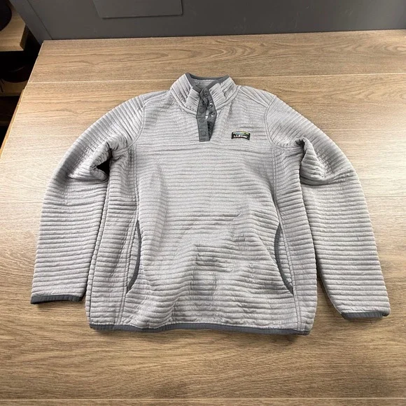 LL Bean Womens Airlight Knit Pullover Gray Quarter Snap Sweatshirt Size M Light - Picture 2 of 11